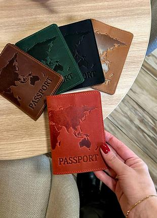 Обложка на паспорт книжку красная украинский из натуральной кожи стильный чехол на загран с надписью и рисунком классический для паспорта