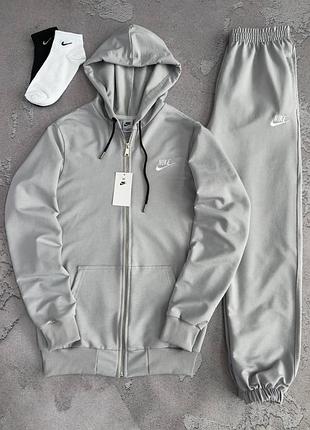 Мужской спортивный костюм nike серый найк кофта на молнии штаны весенний осенний (b)