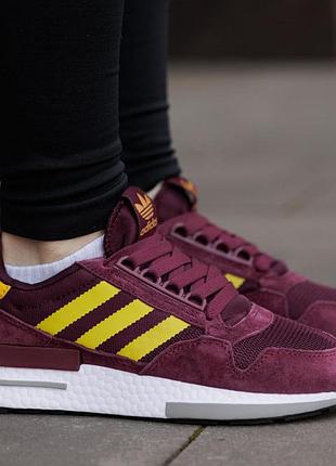 Женские кроссовки adidas zx 500 бордовые повседневные кроссы из натуральной замши на весну лето адидас зх