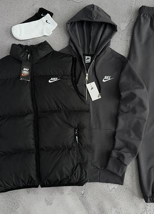 Мужской спортивный костюм nike серый комплект найк костюм жилетка весенний осенний (b)