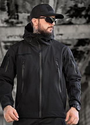 Тактична чоловіча куртка чорна softshell на кожен день якісна софтшелл демісезонна повсякденна з липучками для шевронів міцна