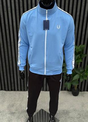 Мужской костюм fred perry кофта + штаны + носки голубой с лампасами комплект фред перри весенний l (b)