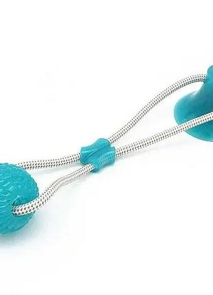 Игрушка для собак канат на присоске с мячом pet molar toys голубая