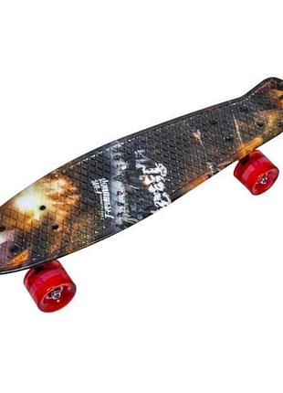 Пенни борд со светящимися колесами битва pu penny board черный с красными колесами