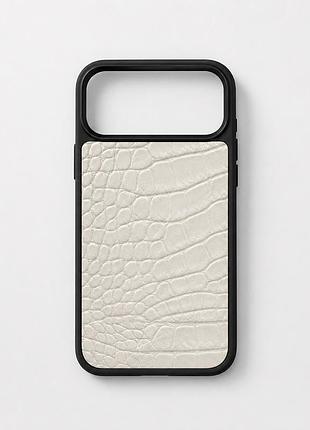 Чехол iphone 17 pro max белый с кожи с фактурой под крокодила мягкий защитный кейс на айфон