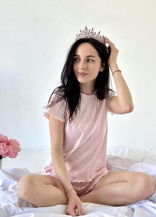 Жіноча піжама футболка+шорти з рюшами rose amour, блідо-рожева