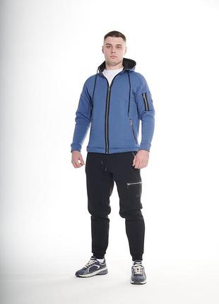 Мужской спортивный костюм с начесом зимний rapid толстовка + штаны синий l