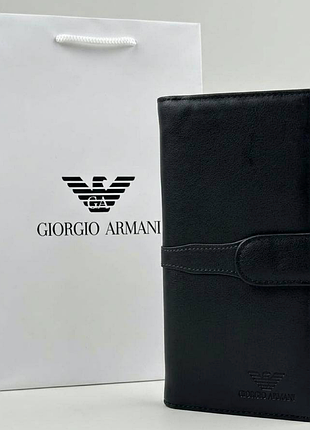 Чоловічий гаманець купюрник зі шкіри з застібкою armani містке чорне вертикальне портмоне для карток та купюр якісне брендове