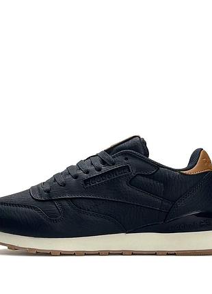 Мужские брендовые кроссовки reebok classic leather синие из натуральной кожи для города комфортные весенние фирменные рыбок класси