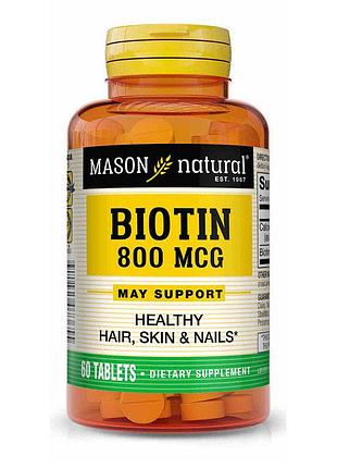 Витамины и минералы mason natural biotin 800 mcg, 60 таблеток