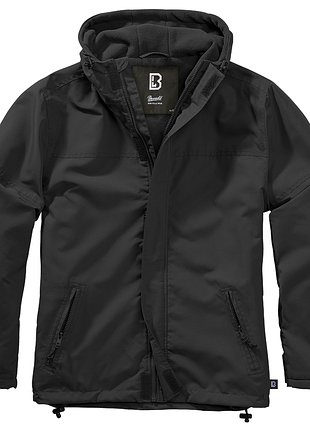 Мужская куртка brandit frontzip windbreaker черная демисезонная ветровка на флисе с капюшоном брендит l