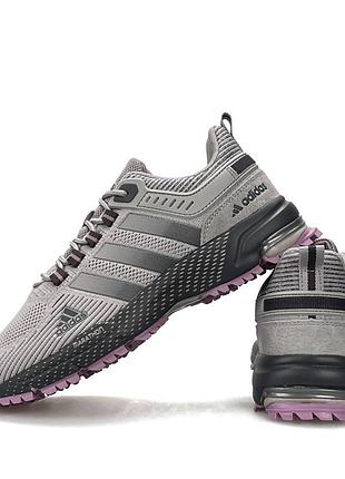 Жіночі спортивні кросівки adidas marathon світло сірі повсякденні для бігу гарної якості на літо весну з сіткою адідас марафон