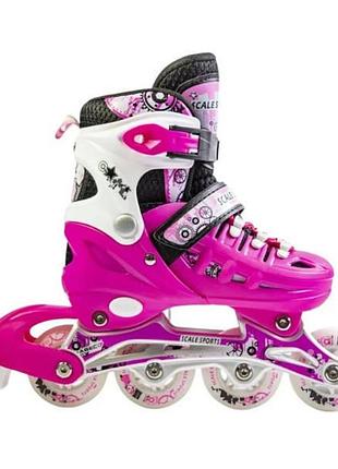 Ролики дитячі розсувні з повним комплектом захисту 29-33 scale sports pink яскраво-рожеві