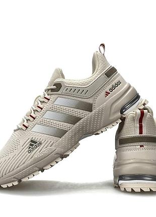 Жіночі спортивні кросівки adidas marathon бежеві повсякденні для бігу гарної якості на літо весну з сіткою адідас марафон