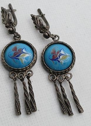 Серьги финифть бижутерия винтаж