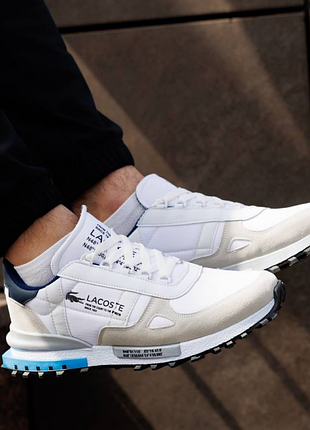Мужские кроссовки lacoste elite active white blue белые кросы лакосте элит актив обувь для мужчин весна осень