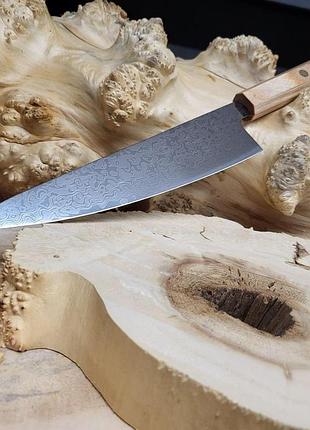Универсальный кухонный нож gyuto с лазерным рисунком и деревянной ручкой