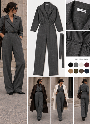 Невероятный брючный комбинезон mango casual в клетку / длинный рукав / пояс / m