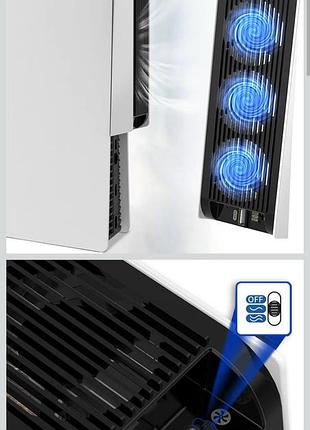 Вентилятор охлаждения для ps5, модернизированный тихий вентилятор с led-подсветкой, горизонтальные охлаждающие аксессуары с usb 3.0-концентратором