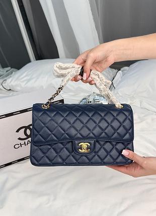 Сумка жіноча classic 25 flap caviar blue with gold hardware