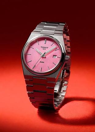 Tissot prx — жіночий кварцовий годинник 25 мм, рожевий, елегантний дизайн