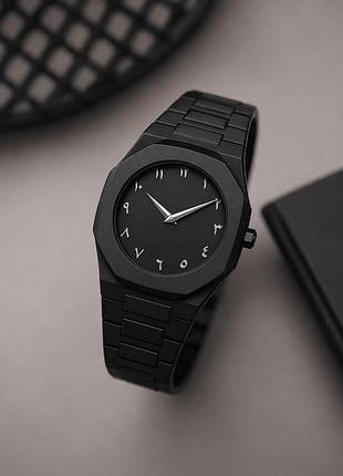 Мужские часы arabic black - черный корпус, черный циферблат с белыми метками, кварцевый механизм, wr30