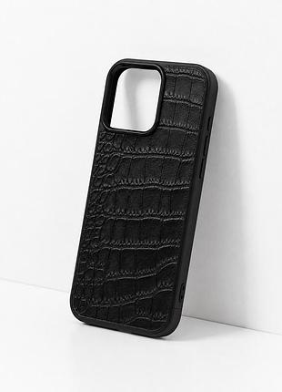 Чехол для iphone 16 pro из натуральной кожи под крокодила черного цвета практичный чехол для телефона