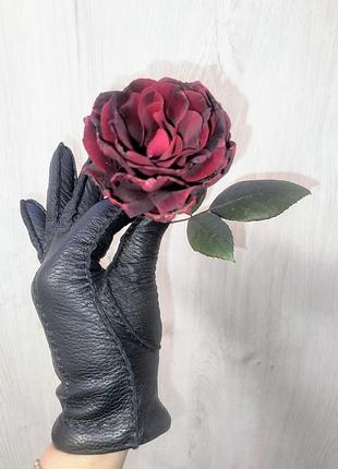 Жіночі шкіряні рукавиці чорного кольору 🖤 (менша,середня ручка)