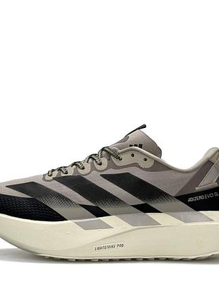 Мужские кроссовки adidas adizero evo sl atr бежевые с черным фирменными с протектором для тренировок спортивные тканевые адидас адизер