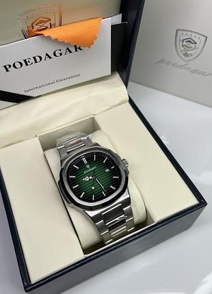 Мужские часы poedagar nautilus silver - серебристый корпус, зеленый циферблат