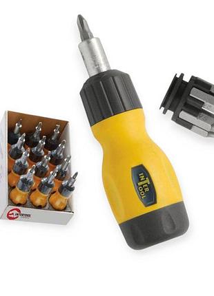 Отвертка с битами 6 шт, crv, трещоточная mini (вакуумная упаковкака) intertool