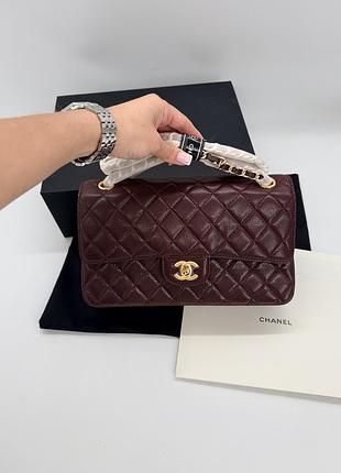 Сумка жіноча classic 25 flap caviar bordo with gold hardware
