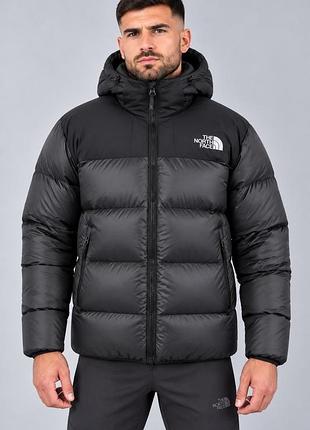 Чоловічий зимовий батальний пуховик the north face tnf чорний на біопуху з капюшоном 54,56,58,60