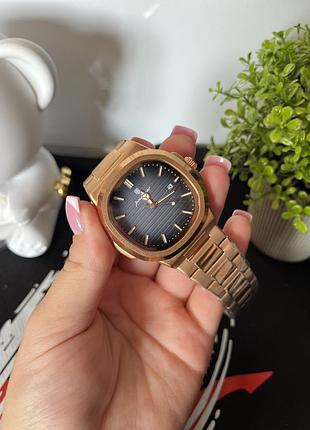 Мужские часы poedagar nautilus gold/blue - золотистый корпус, синий циферблат, кварцевый механизм, металлический браслет