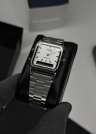 Casio aq-230 — стильний комбінований годинник із сірим циферблатом