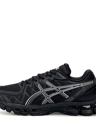Мужские беговые кроссовки asics gel kayano 20 черные дышащие для прогулок легкие на лето весну сетку и текстиль ассикс гель каяно