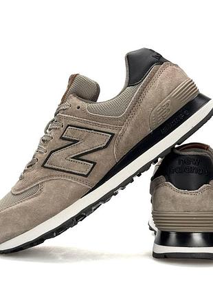 Замшевые мужские кроссовки new balance 574 коричневые с сеткой на лето молодежные для парня на каждый день со шнуровкой нью баланс