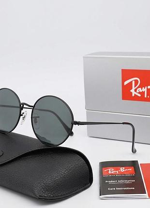 Мужские солнцезащитные очки круглые ray ban стильные очки в фирменном чехле стеклянные лезвия черного цвета в металлической оправе