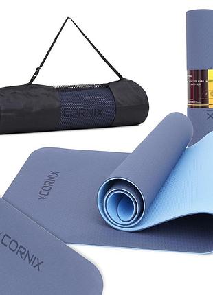Коврик спортивный cornix tpe 183 x 61 x 0.6 cм для йоги и фитнеса xr-0003 blue/sky blue лучшая цена с быстрой доставкой по украине