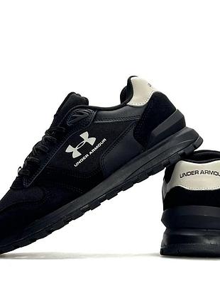 Мужские брендовые кроссовки under armour essential runner черные из натуральной замши для города весенние фирменные андер армор