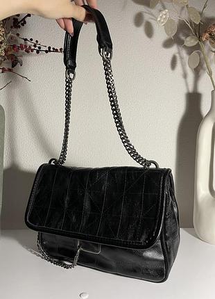 Сумка жіноча zara чорна стьобана на ланцюжку