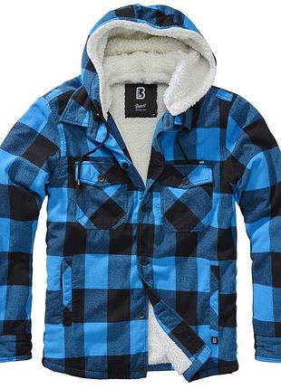 Чоловіча куртка сорочка на хутрі brandit lumber jacket hooded синя куртка-сорочка в карту з капюшоном