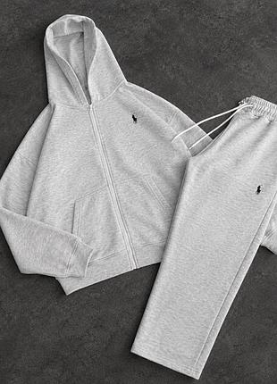 Спортивный костюм polo ralph lauren серый, костюм поло ральф лорен с широкими брюками, комплект оверсайз polo для мужчин s