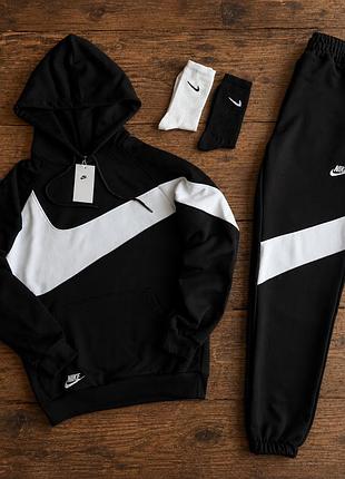 Спортивный костюм nike оверсайз черно-белый, мужской комплект найк с худи и штанами, костюм nike черный мужской xl