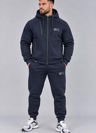 Чоловічий зимовий спортивний костюм puma темно-синій теплий тринитка на флісі 2xl товстий теплий