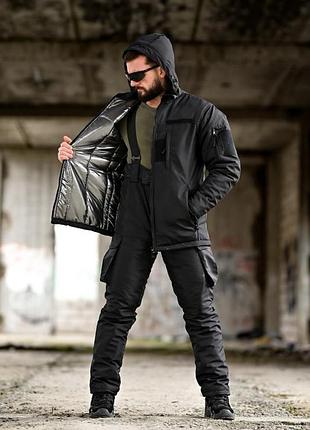 Зимний черный тактический костюм northern black omni-heat! костюм черный зимний тактический бушлат + брюки на подтяжках! осень-зима! размеры м-2xl!