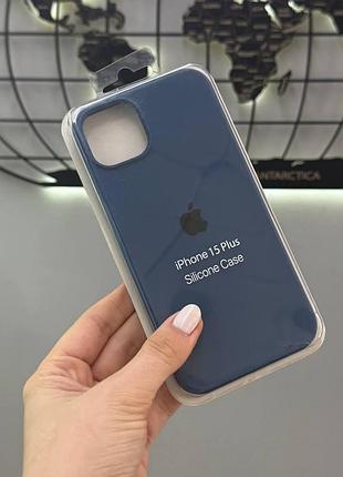 Мягкий чехол silicone case с микрофиброй для iphone 15 plus, качественный чехол для айфон 15 плюс (синий)