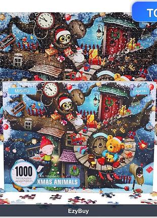 Сложная игра-пазл xmas animals 1000 элементов 70x50 см для семейного досуга и декора дома, комплект с сумкой