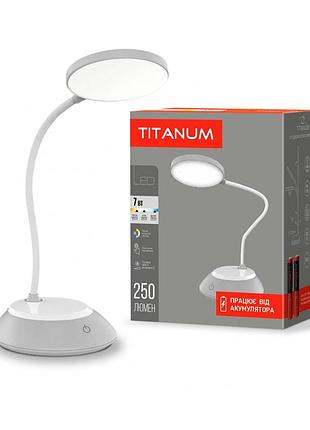Світлодіодна лампа настiльна з акумулятором titanum tltf-022g 7w 3000-6500k usb сіра