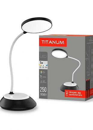 Світлодіодна лампа настiльна з акумулятором titanum tltf-022b 7w 3000-6500k usb чорна